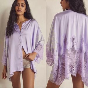 Intimately Free People Night Out Sleep Shirt Top Purple Lace Floral XS